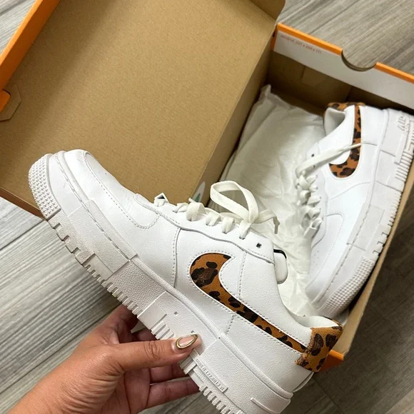 Nike White Sneakers with Leopard Swoosh Accent - Picture 2 of 5